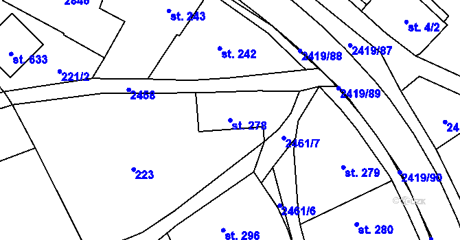 Parcela st. 278 v KÚ Klenčí pod Čerchovem, Katastrální mapa