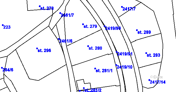 Parcela st. 280 v KÚ Klenčí pod Čerchovem, Katastrální mapa