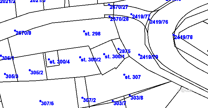 Parcela st. 300/1 v KÚ Klenčí pod Čerchovem, Katastrální mapa