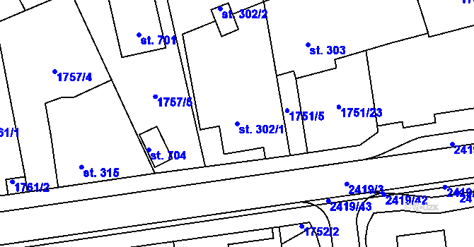 Parcela st. 302/1 v KÚ Klenčí pod Čerchovem, Katastrální mapa