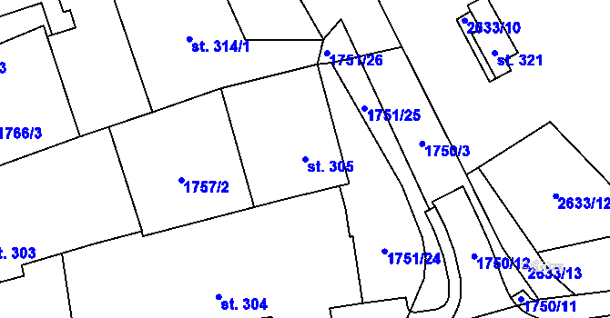 Parcela st. 305 v KÚ Klenčí pod Čerchovem, Katastrální mapa