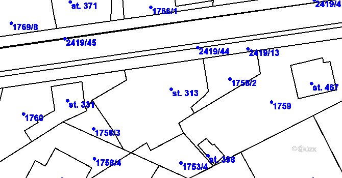 Parcela st. 313 v KÚ Klenčí pod Čerchovem, Katastrální mapa