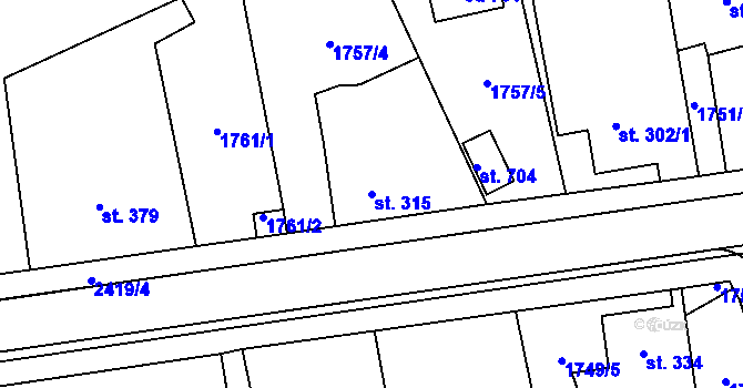 Parcela st. 315 v KÚ Klenčí pod Čerchovem, Katastrální mapa