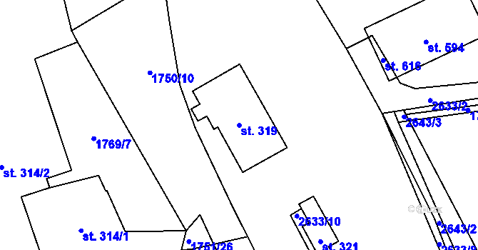 Parcela st. 319 v KÚ Klenčí pod Čerchovem, Katastrální mapa