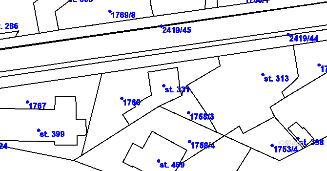 Parcela st. 331 v KÚ Klenčí pod Čerchovem, Katastrální mapa