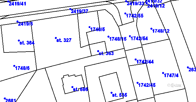 Parcela st. 363 v KÚ Klenčí pod Čerchovem, Katastrální mapa