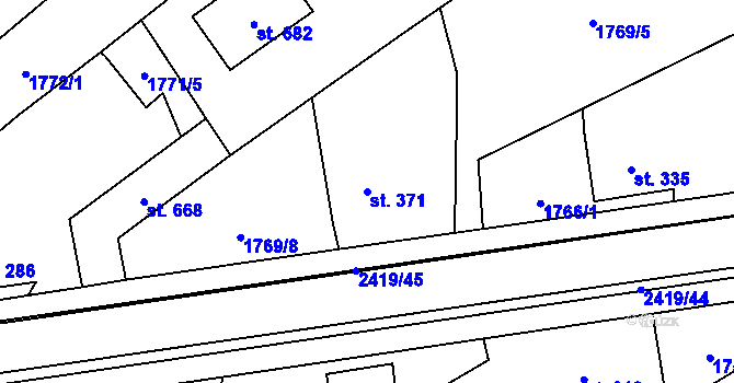 Parcela st. 371 v KÚ Klenčí pod Čerchovem, Katastrální mapa