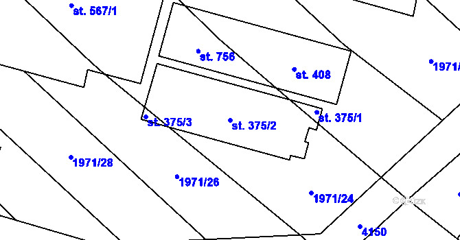 Parcela st. 375/2 v KÚ Klenčí pod Čerchovem, Katastrální mapa