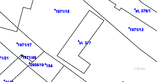 Parcela st. 377 v KÚ Klenčí pod Čerchovem, Katastrální mapa