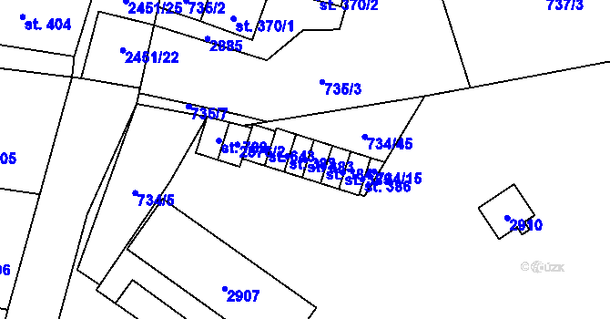 Parcela st. 383 v KÚ Klenčí pod Čerchovem, Katastrální mapa