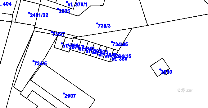 Parcela st. 385 v KÚ Klenčí pod Čerchovem, Katastrální mapa