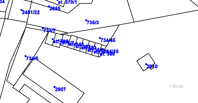 Parcela st. 386 v KÚ Klenčí pod Čerchovem, Katastrální mapa