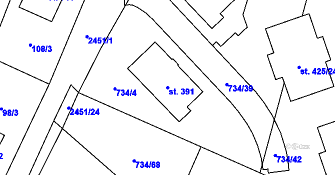 Parcela st. 391 v KÚ Klenčí pod Čerchovem, Katastrální mapa