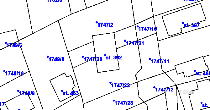 Parcela st. 392 v KÚ Klenčí pod Čerchovem, Katastrální mapa