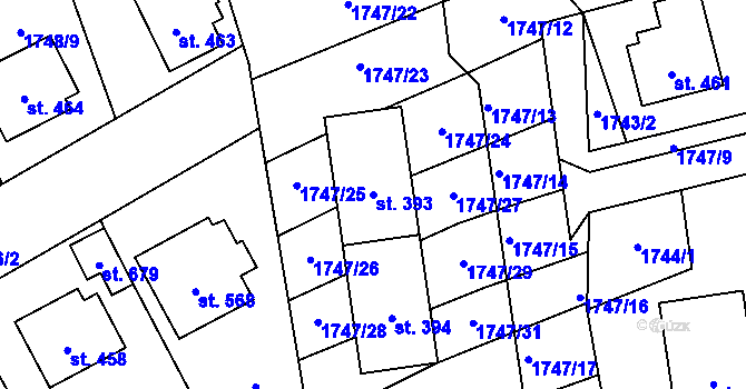 Parcela st. 393 v KÚ Klenčí pod Čerchovem, Katastrální mapa