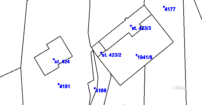 Parcela st. 423/2 v KÚ Klenčí pod Čerchovem, Katastrální mapa