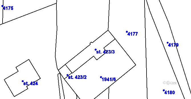 Parcela st. 423/3 v KÚ Klenčí pod Čerchovem, Katastrální mapa