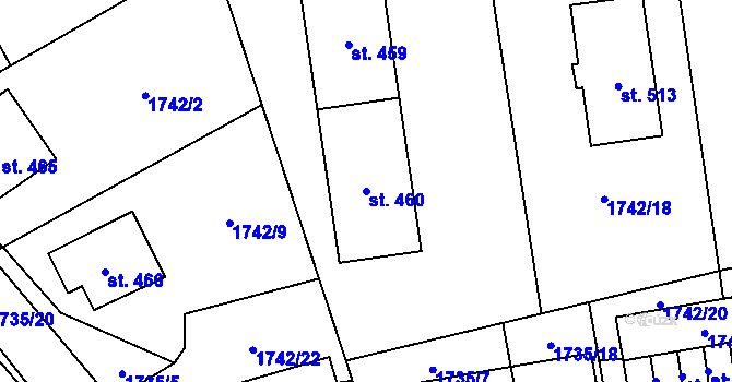 Parcela st. 460 v KÚ Klenčí pod Čerchovem, Katastrální mapa