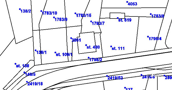 Parcela st. 480 v KÚ Klenčí pod Čerchovem, Katastrální mapa