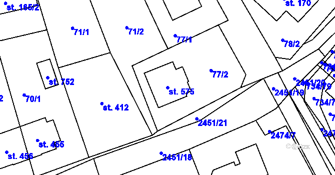 Parcela st. 575 v KÚ Klenčí pod Čerchovem, Katastrální mapa