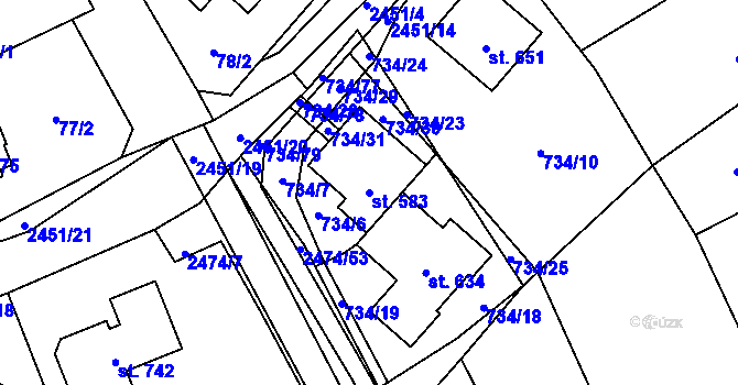 Parcela st. 583 v KÚ Klenčí pod Čerchovem, Katastrální mapa