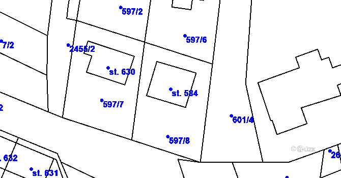 Parcela st. 584 v KÚ Klenčí pod Čerchovem, Katastrální mapa