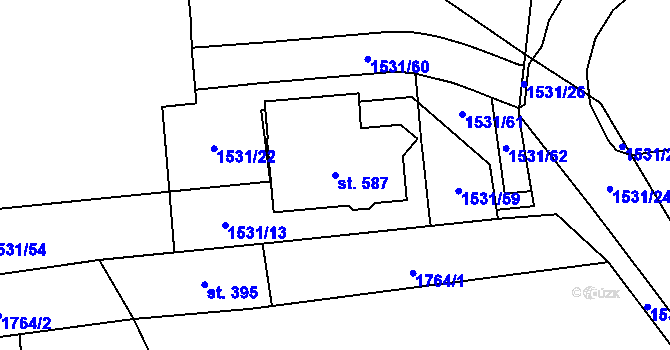 Parcela st. 587 v KÚ Klenčí pod Čerchovem, Katastrální mapa
