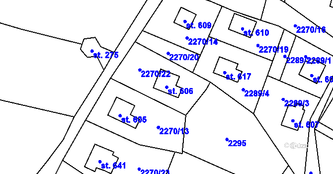 Parcela st. 606 v KÚ Klenčí pod Čerchovem, Katastrální mapa