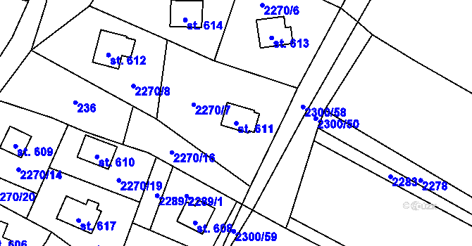 Parcela st. 611 v KÚ Klenčí pod Čerchovem, Katastrální mapa