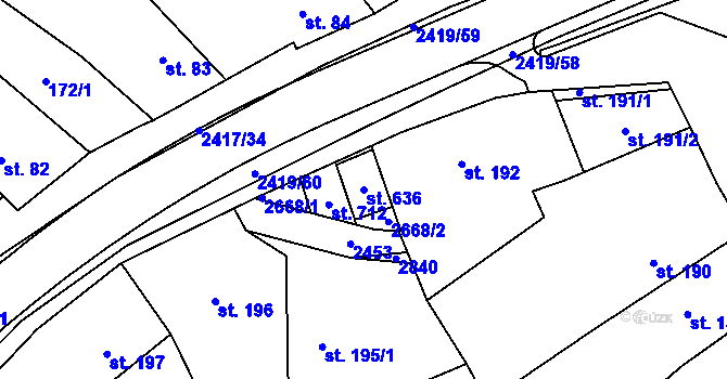 Parcela st. 636 v KÚ Klenčí pod Čerchovem, Katastrální mapa