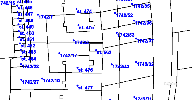 Parcela st. 662 v KÚ Klenčí pod Čerchovem, Katastrální mapa