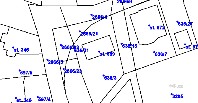 Parcela st. 669 v KÚ Klenčí pod Čerchovem, Katastrální mapa