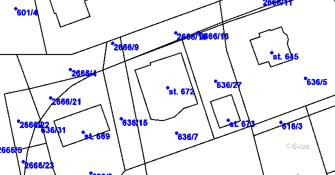 Parcela st. 672 v KÚ Klenčí pod Čerchovem, Katastrální mapa