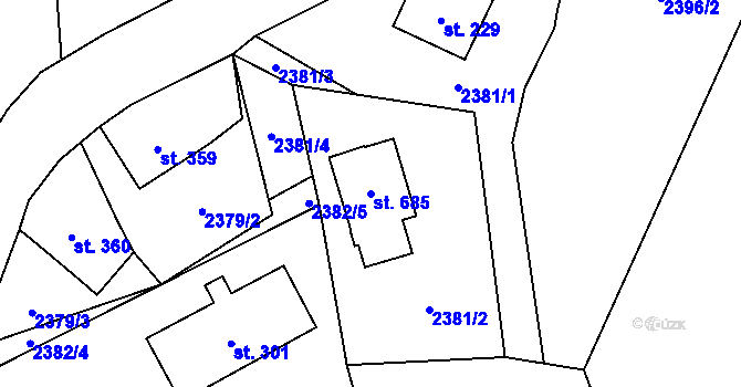 Parcela st. 685 v KÚ Klenčí pod Čerchovem, Katastrální mapa