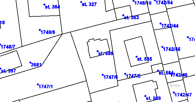 Parcela st. 686 v KÚ Klenčí pod Čerchovem, Katastrální mapa