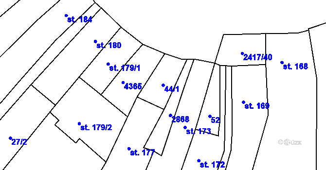 Parcela st. 44/1 v KÚ Klenčí pod Čerchovem, Katastrální mapa