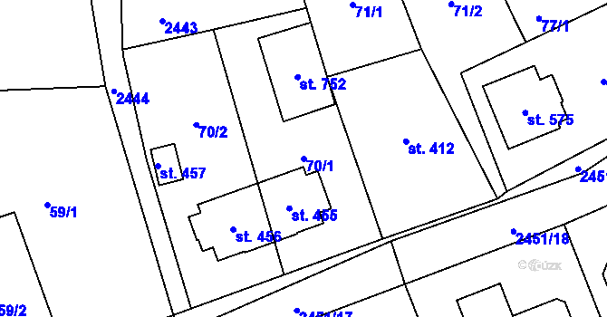 Parcela st. 70/1 v KÚ Klenčí pod Čerchovem, Katastrální mapa