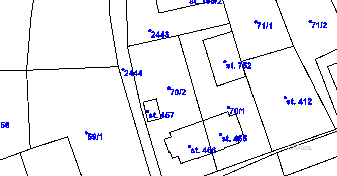 Parcela st. 70/2 v KÚ Klenčí pod Čerchovem, Katastrální mapa