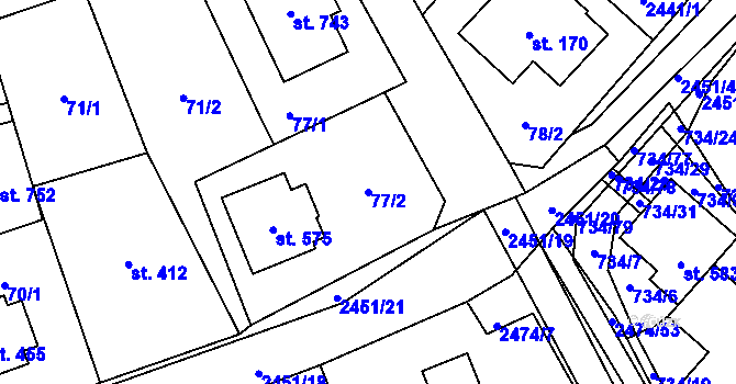 Parcela st. 77/2 v KÚ Klenčí pod Čerchovem, Katastrální mapa