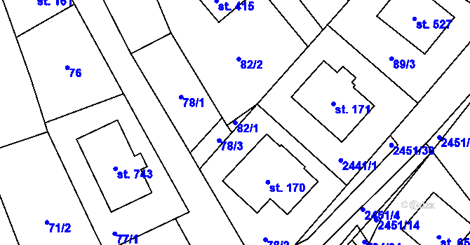 Parcela st. 82/1 v KÚ Klenčí pod Čerchovem, Katastrální mapa