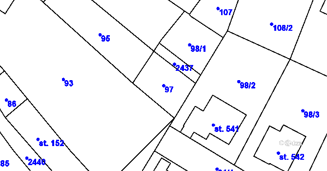 Parcela st. 97 v KÚ Klenčí pod Čerchovem, Katastrální mapa