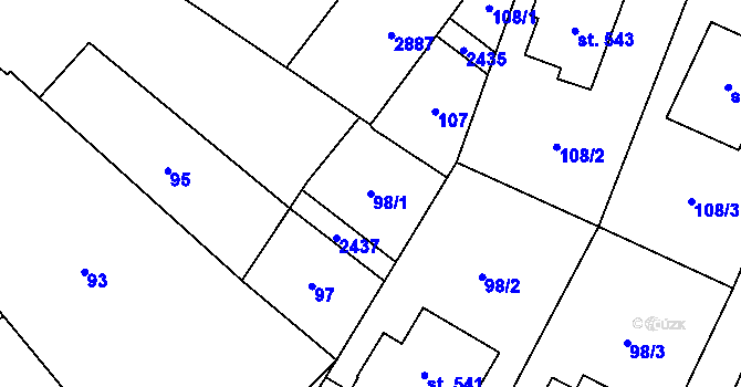 Parcela st. 98/1 v KÚ Klenčí pod Čerchovem, Katastrální mapa