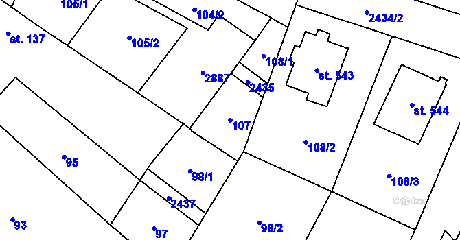 Parcela st. 107 v KÚ Klenčí pod Čerchovem, Katastrální mapa