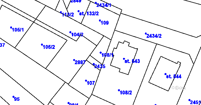 Parcela st. 108/1 v KÚ Klenčí pod Čerchovem, Katastrální mapa