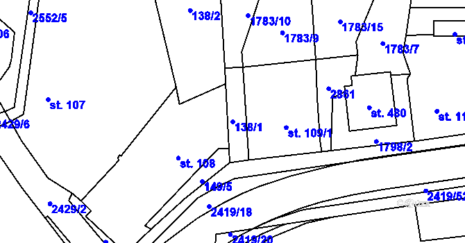 Parcela st. 138/1 v KÚ Klenčí pod Čerchovem, Katastrální mapa