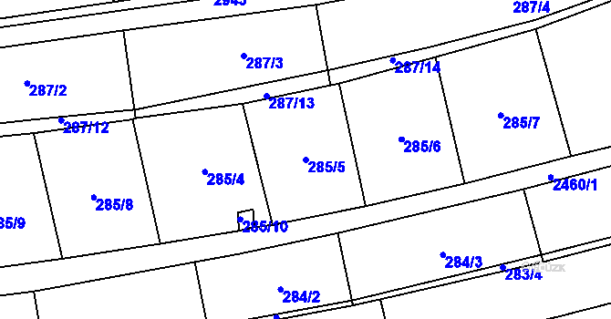 Parcela st. 285/5 v KÚ Klenčí pod Čerchovem, Katastrální mapa