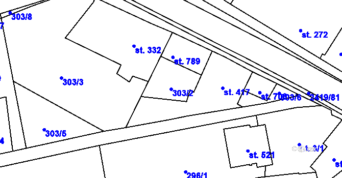 Parcela st. 303/2 v KÚ Klenčí pod Čerchovem, Katastrální mapa