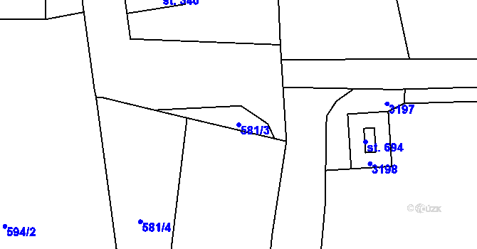 Parcela st. 581/3 v KÚ Klenčí pod Čerchovem, Katastrální mapa