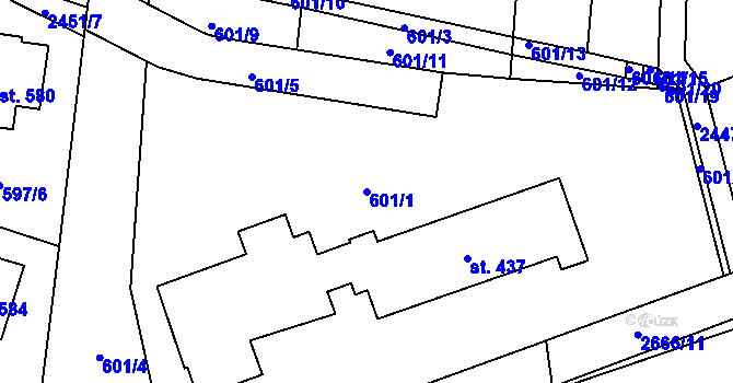 Parcela st. 601/1 v KÚ Klenčí pod Čerchovem, Katastrální mapa