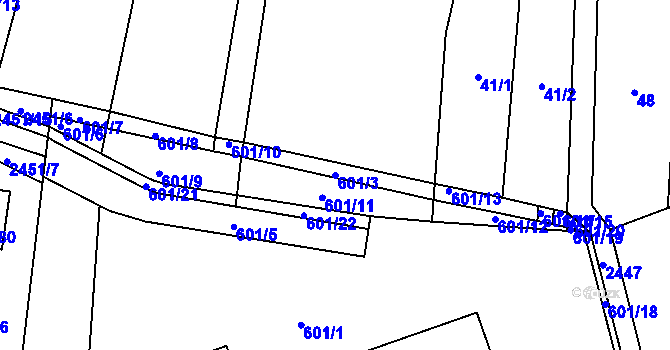 Parcela st. 601/3 v KÚ Klenčí pod Čerchovem, Katastrální mapa